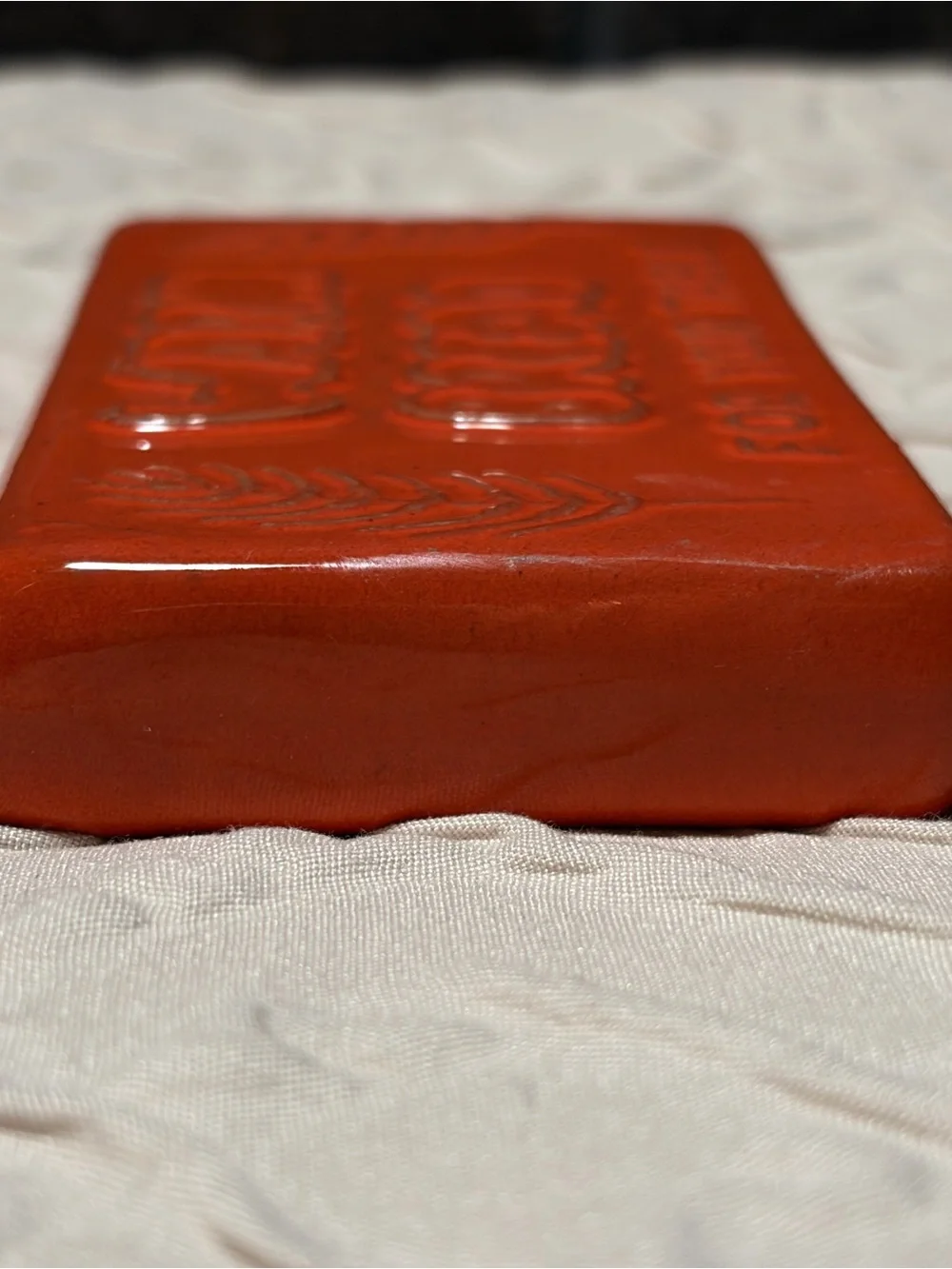Vintage Frankoma Pottery 251 Rectangular Bread Warmer Flame Red Gloss